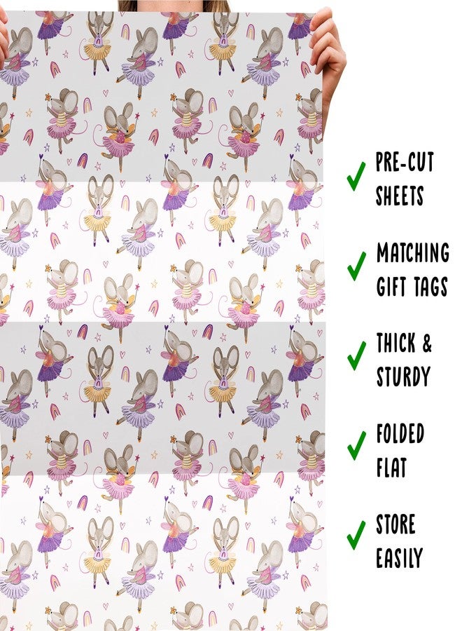 CENTRAL 23 Mouse Wrapping Paper - 6 Sheets Of Gift Wrap For Her - Ballerina Mouse Rainbow Heart Design - White Gift Wrapping Paper - Comes With Stickers - Image 5